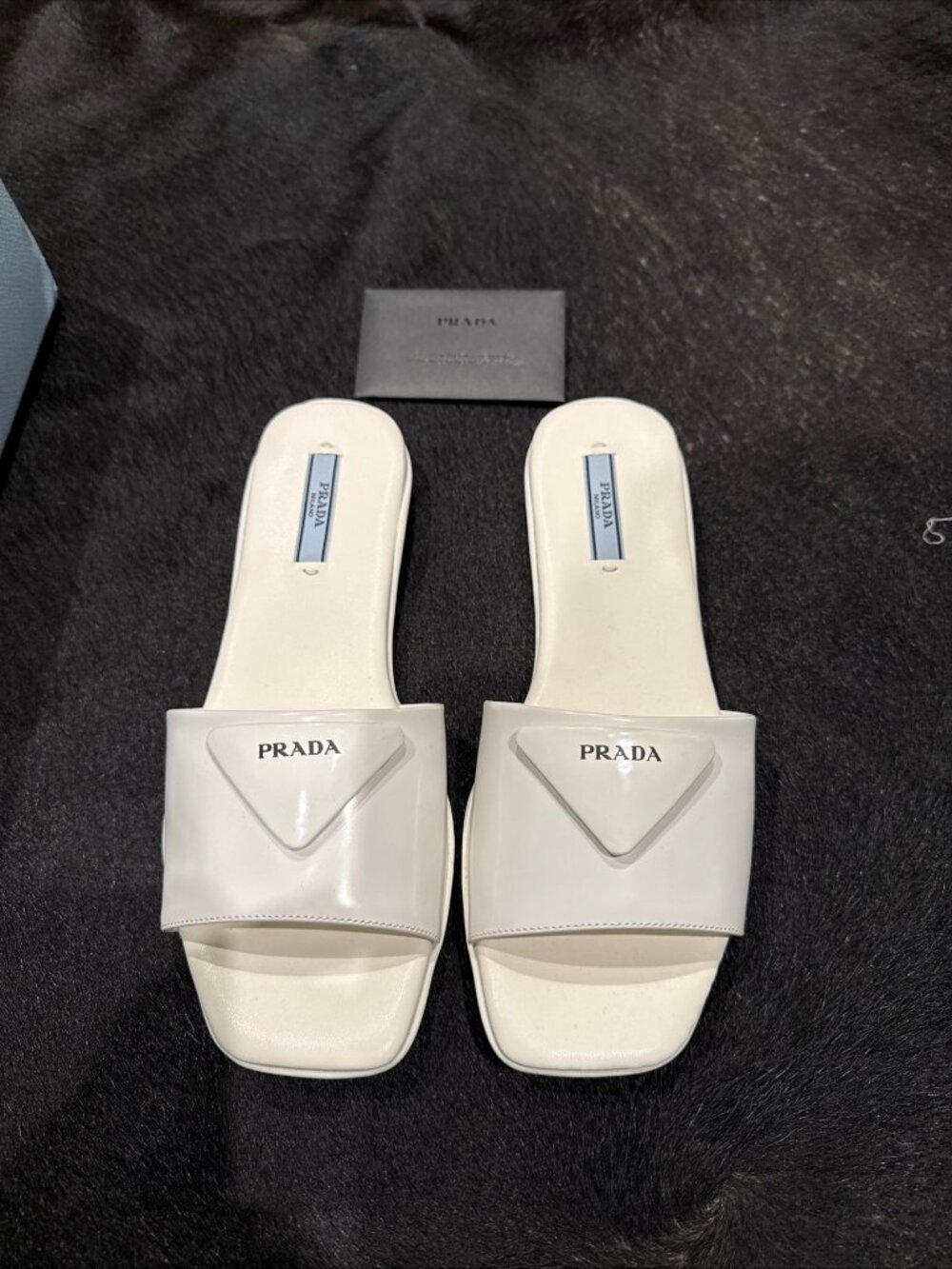 Prada White Logo Slide Sandals